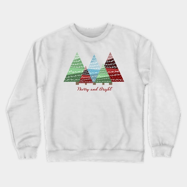 Merry and Bright Modern Festive Christmas Trees Crewneck Sweatshirt by Punderstandable